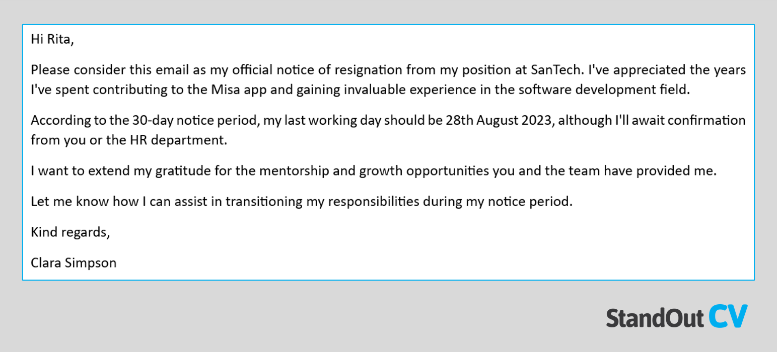 resignation letter sample sales associate