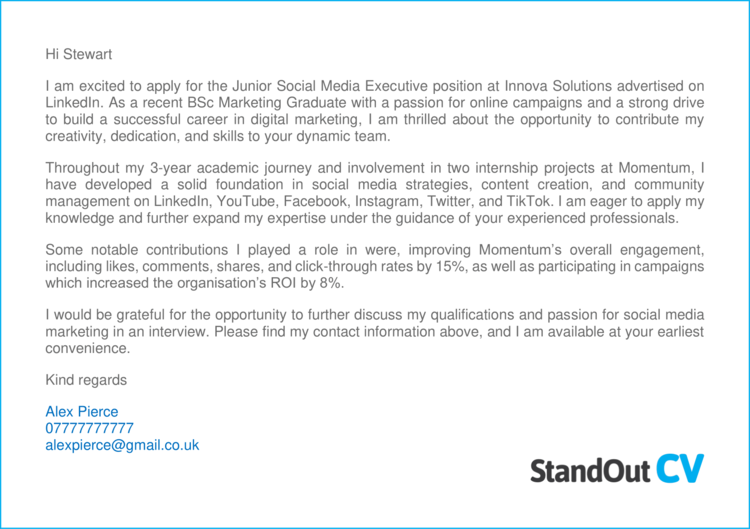 Social Media Executive cover letter 3