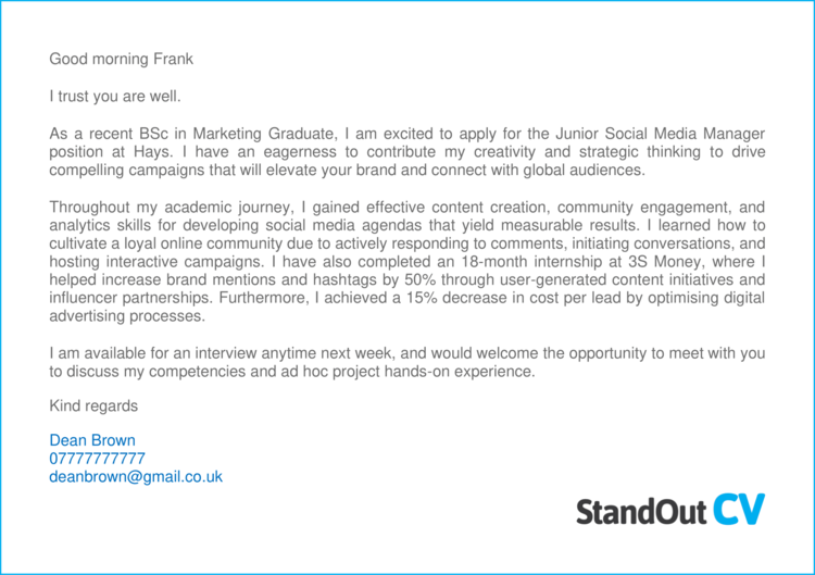 social media manager cover letter example