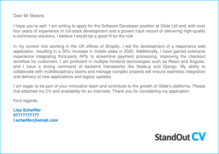 Software Developer cover letter 2