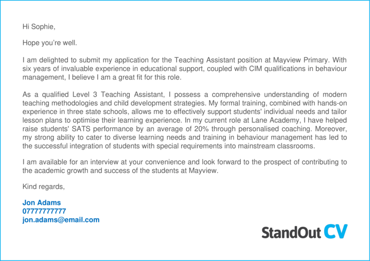 cover letter for cv teaching assistant