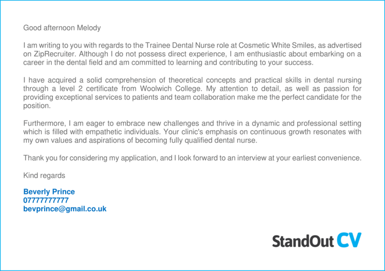 Trainee Dental Nurse cover letter 1