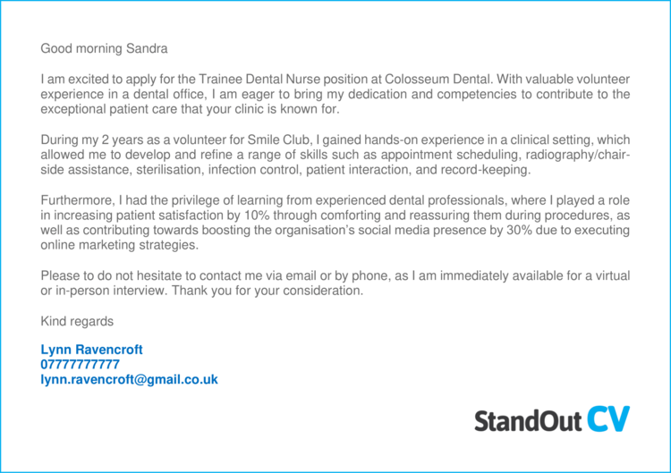 3 Trainee Dental Nurse cover letter examples [Stand out]