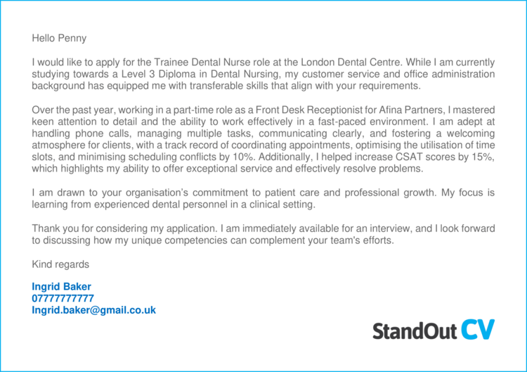 Trainee Dental Nurse cover letter 3