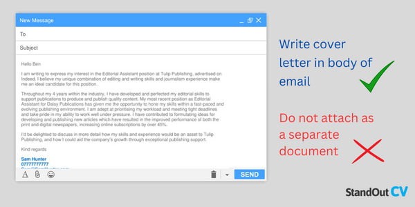 Write cover letter in body of email
