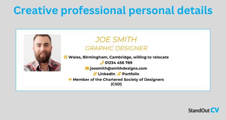 Creative professional CV personal details 