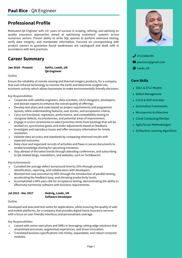 QA Engineer CV example + guide [Secure interviews]