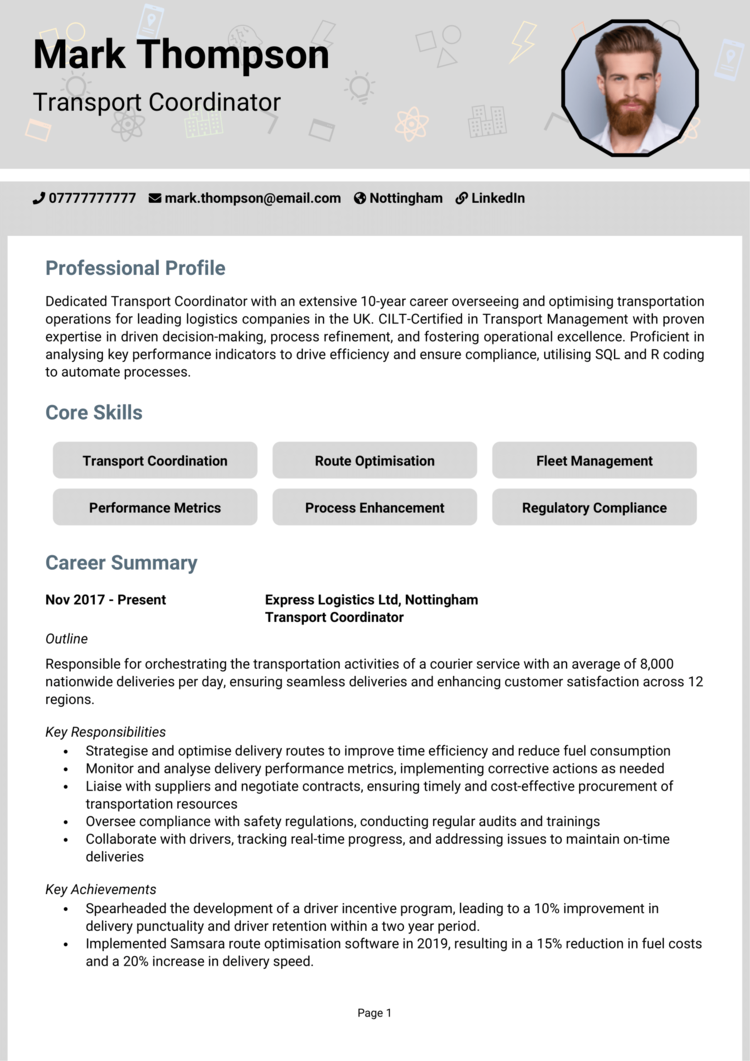 Transport Coordinator CV example + guide [Win interviews]