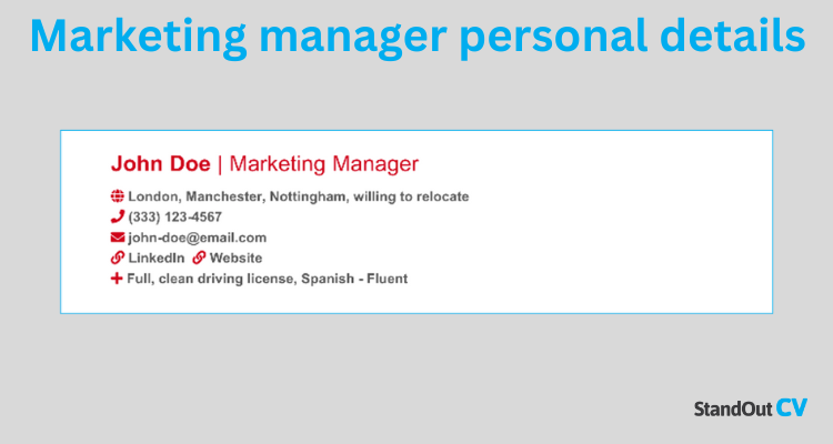 Marketing manager CV personal details 