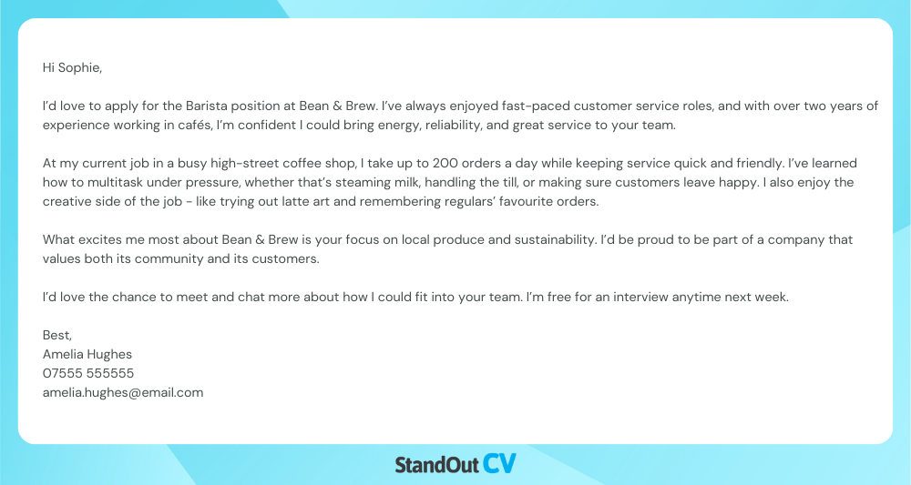 Casual cover letter example