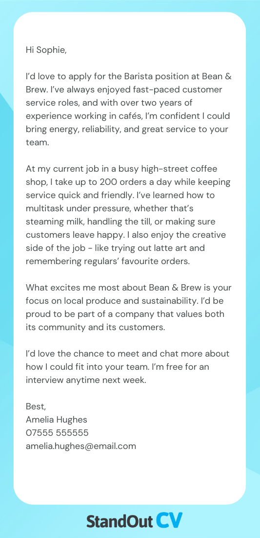 Casual cover letter example