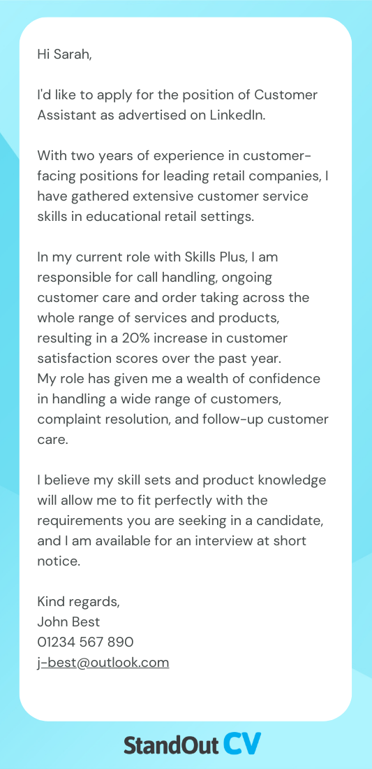 Customer service cover letter example
