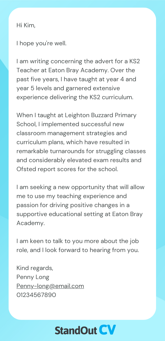 Education cover letter example