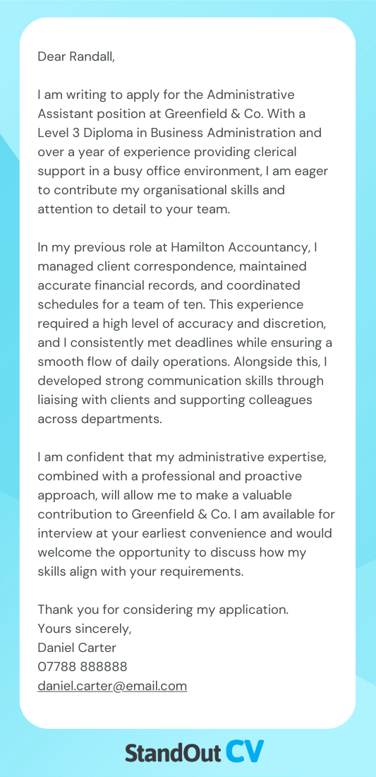 Formal cover letter example