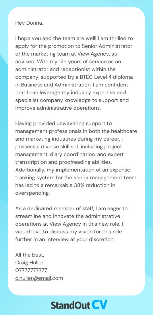 Internal promotion cover letter example