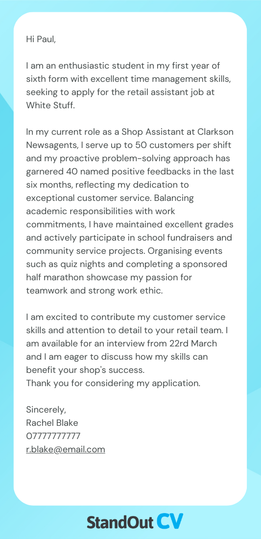 No experience cover letter example