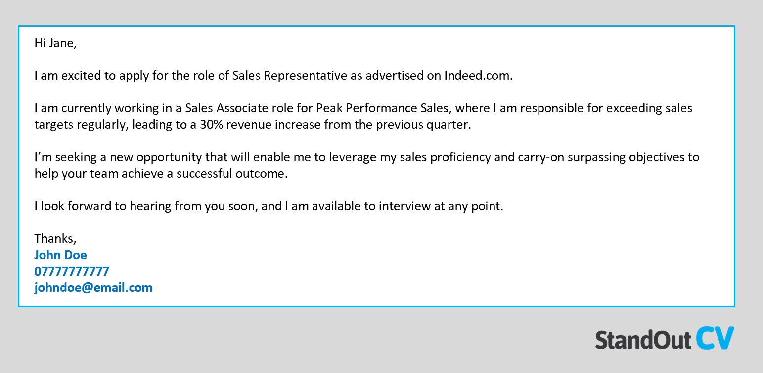 Sales short cover letter sample