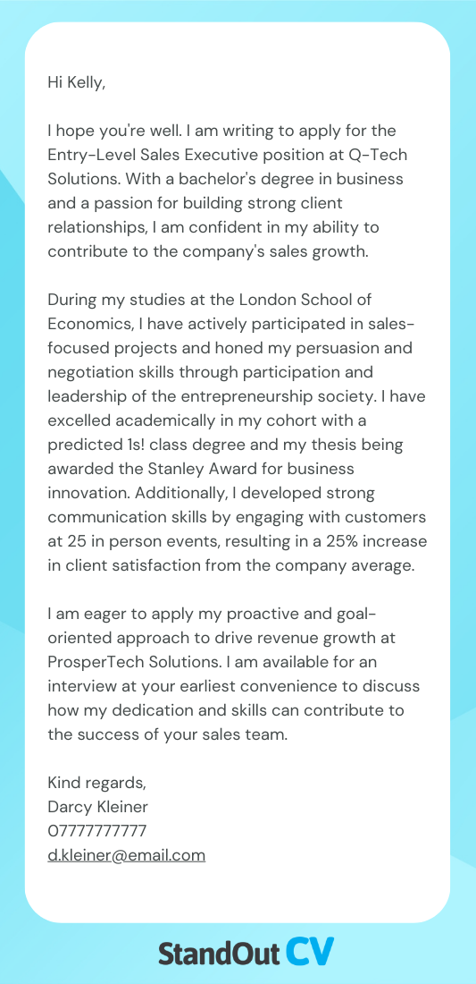 Sales cover letter example