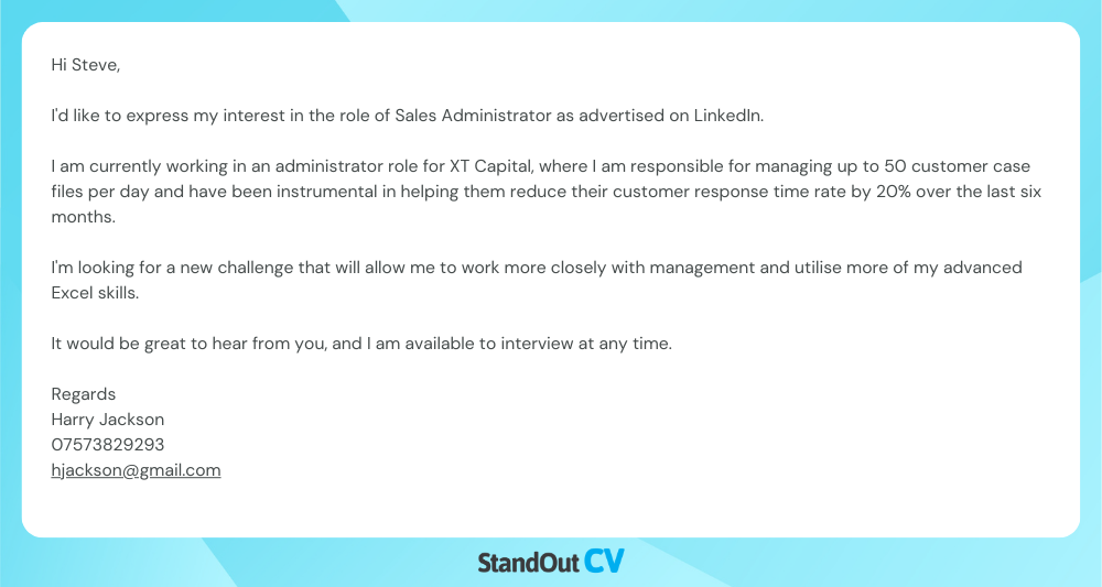 Short cover letter example