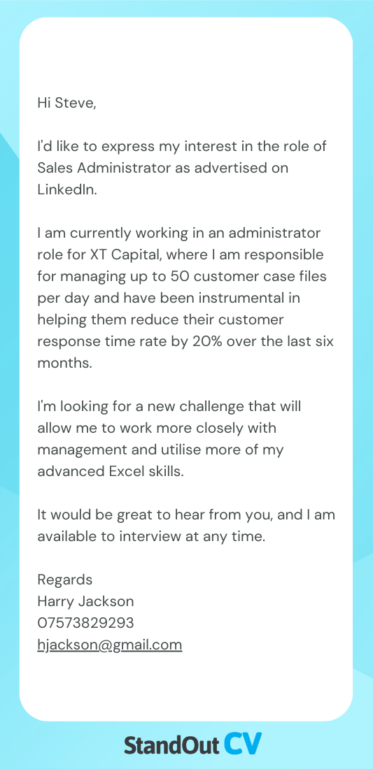 Short cover letter example