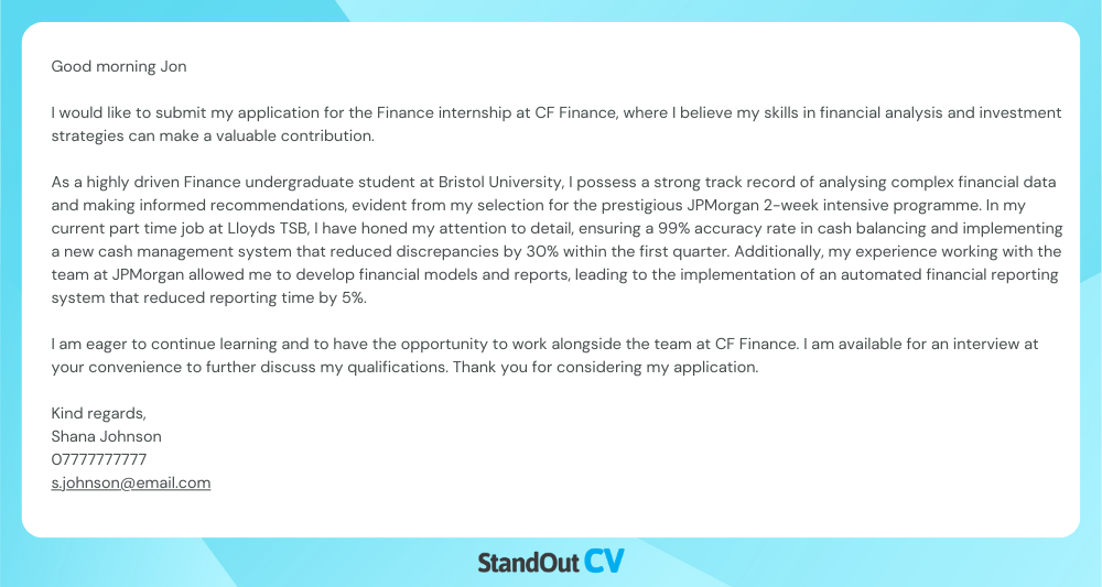 Student cover letter example