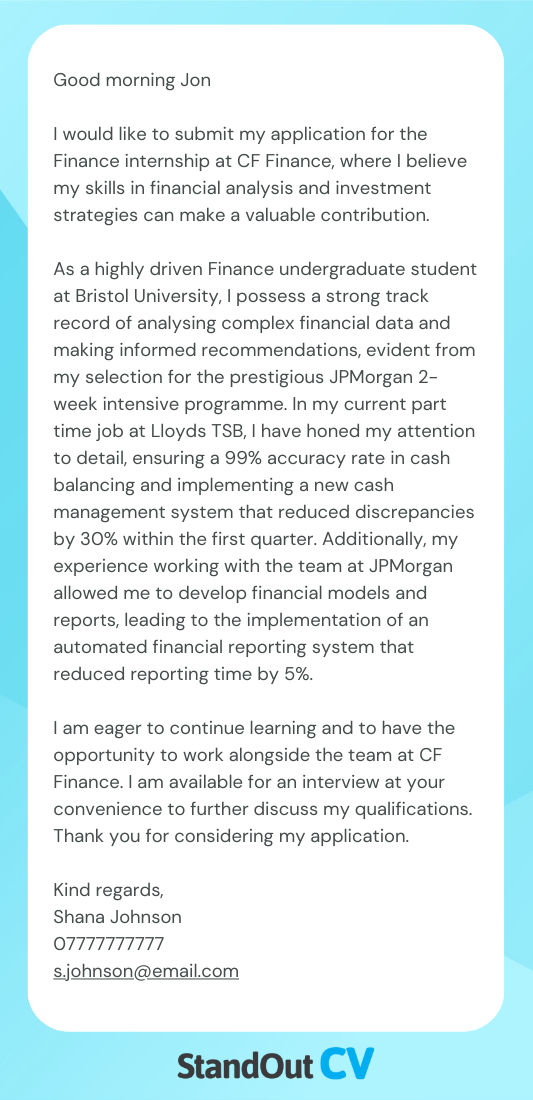 Student cover letter example