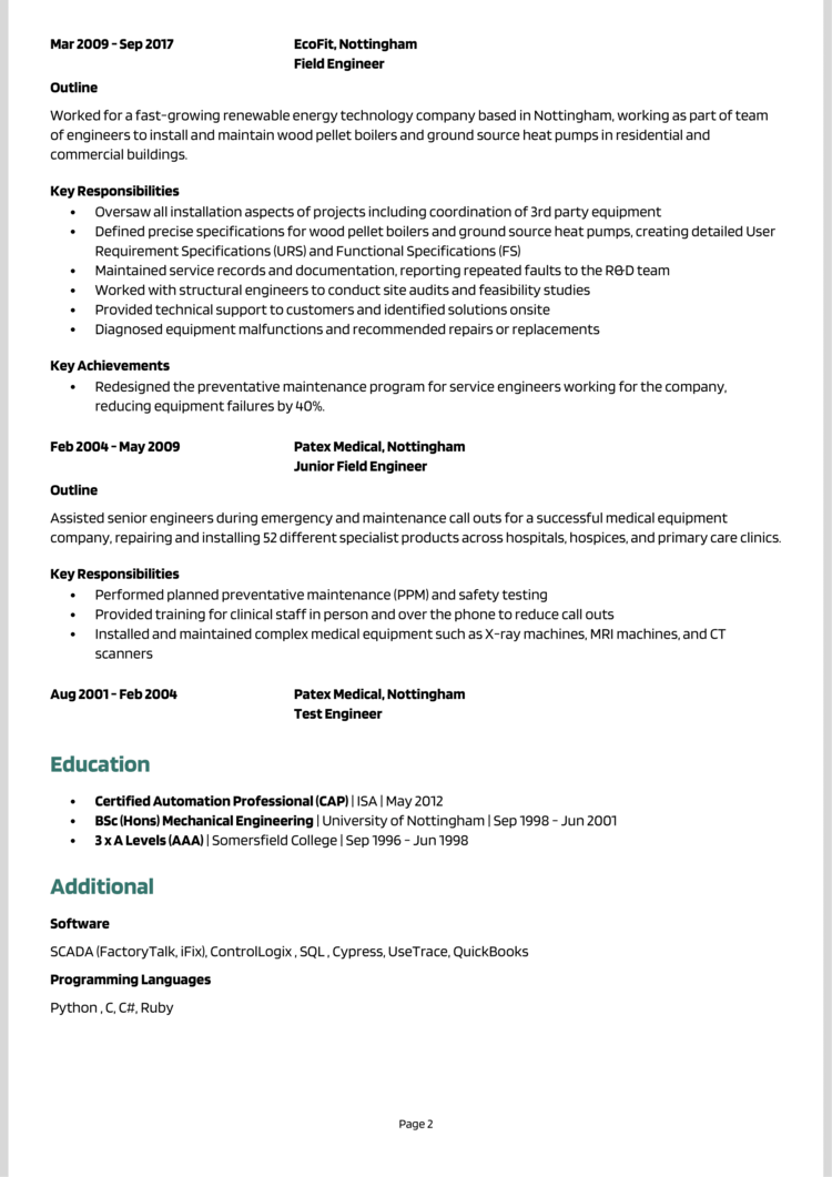 Field Engineer CV example + guide [Land great jobs]