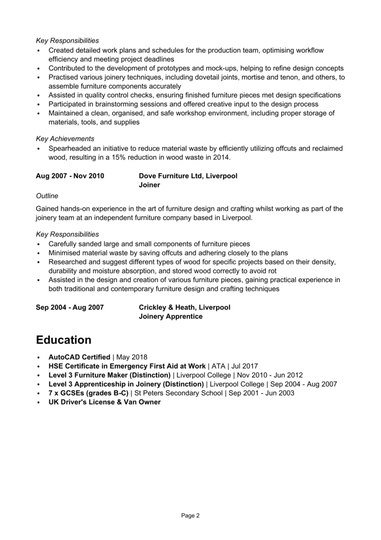 Furniture Designer CV example & guide [Win job interviews]