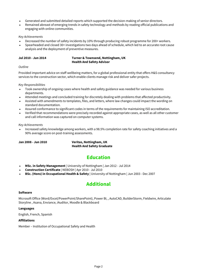 Health and Safety Manager CV example + guide [Land top jobs]