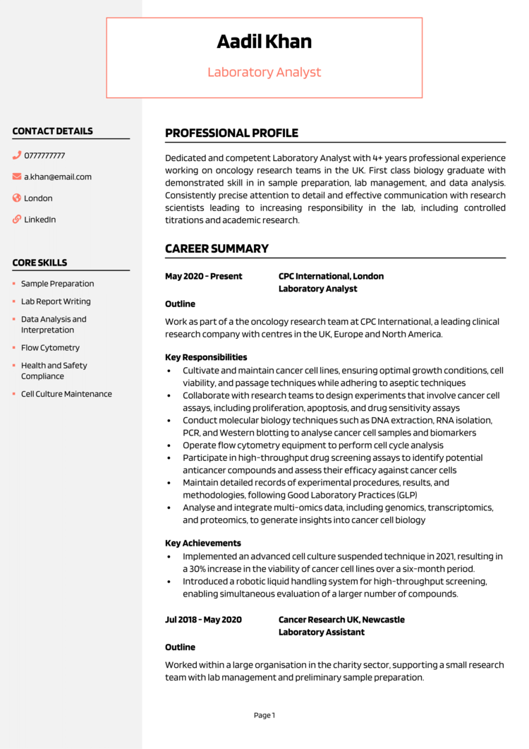 Lab Analyst CV 1