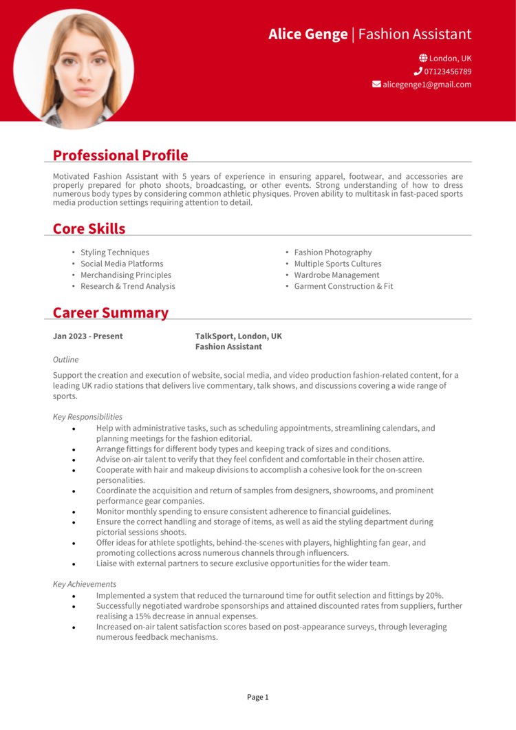 Fashion Assistant CV