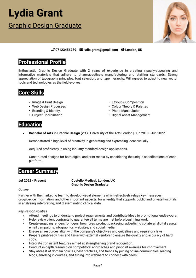 Graphic Design Graduate CV
