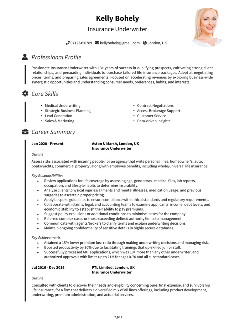 Insurance Underwriter CV