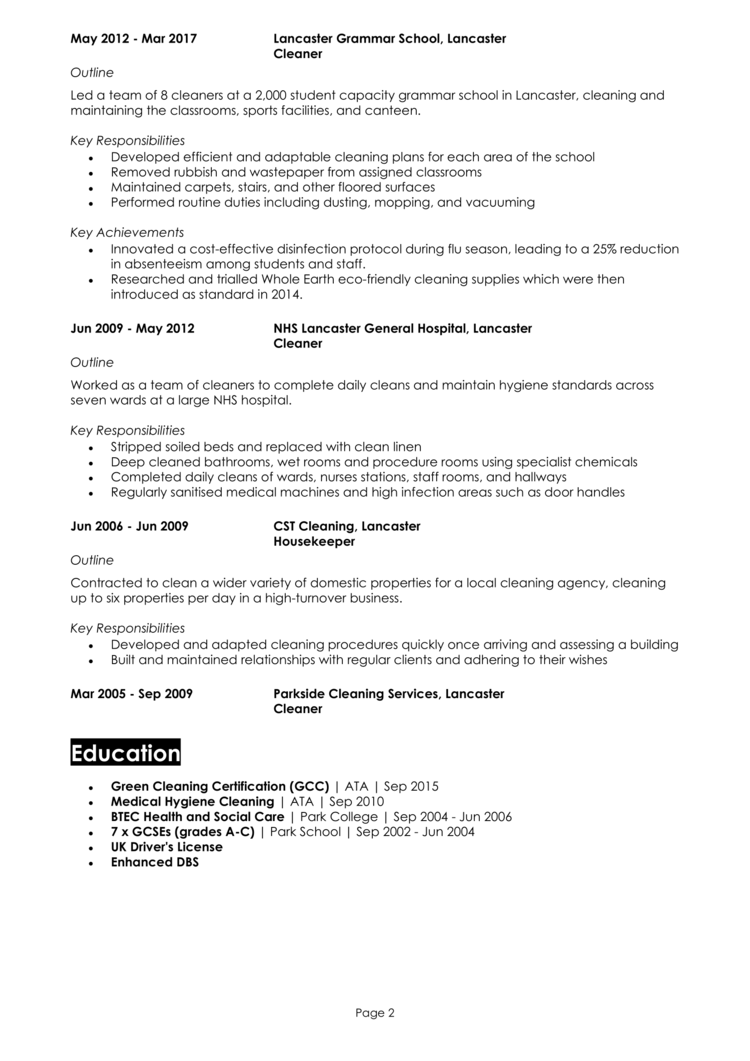 Self Employed Cleaner CV example + guide [Get hired quick]
