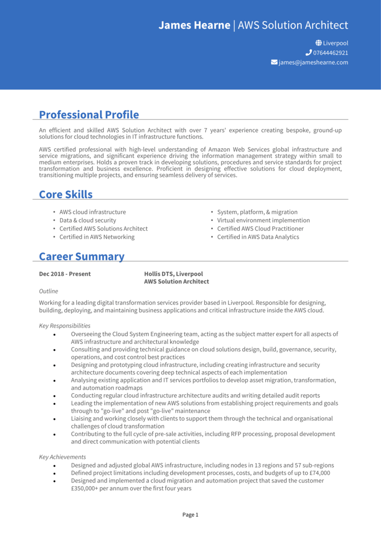AWS Solution Architect CV