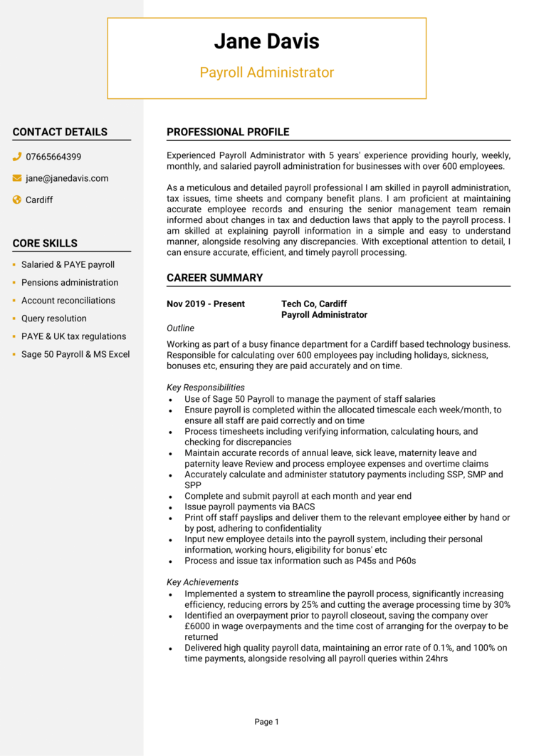 Payroll Administrator CV