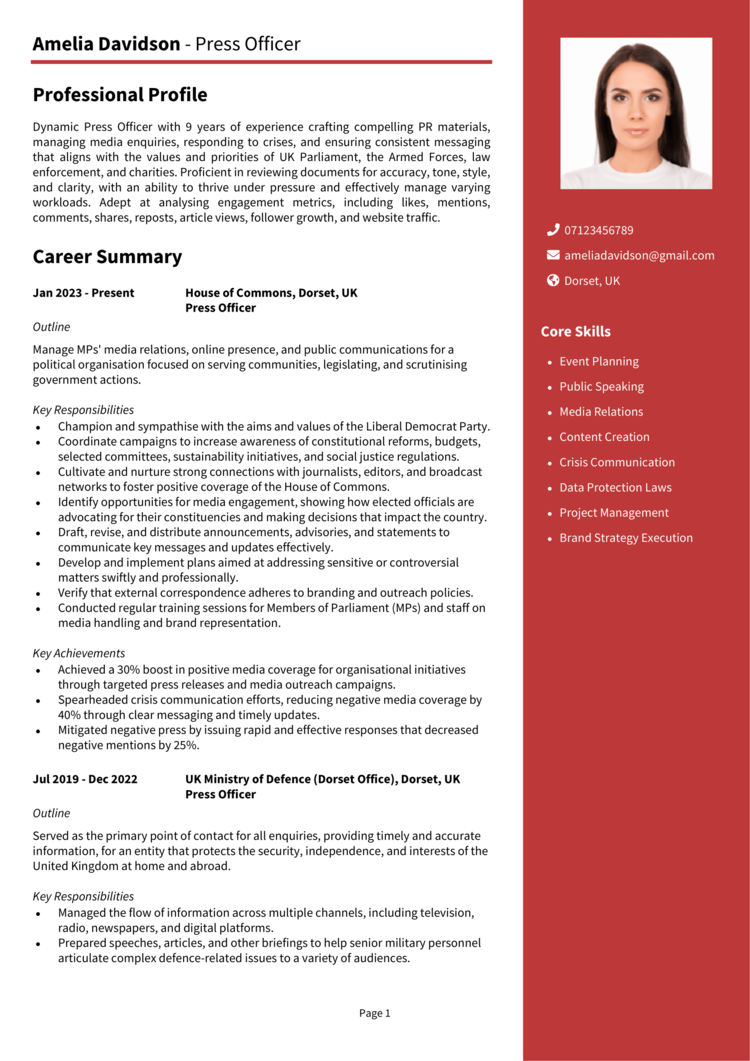 Press Officer CV Press Officer CV