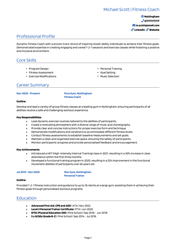3 Personal Trainer CV examples +guide [Land top PT jobs]