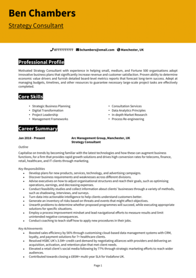 Strategy Consultant CV example