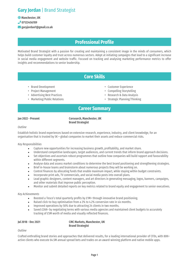 Brand Strategist CV-1 Brand Strategist CV