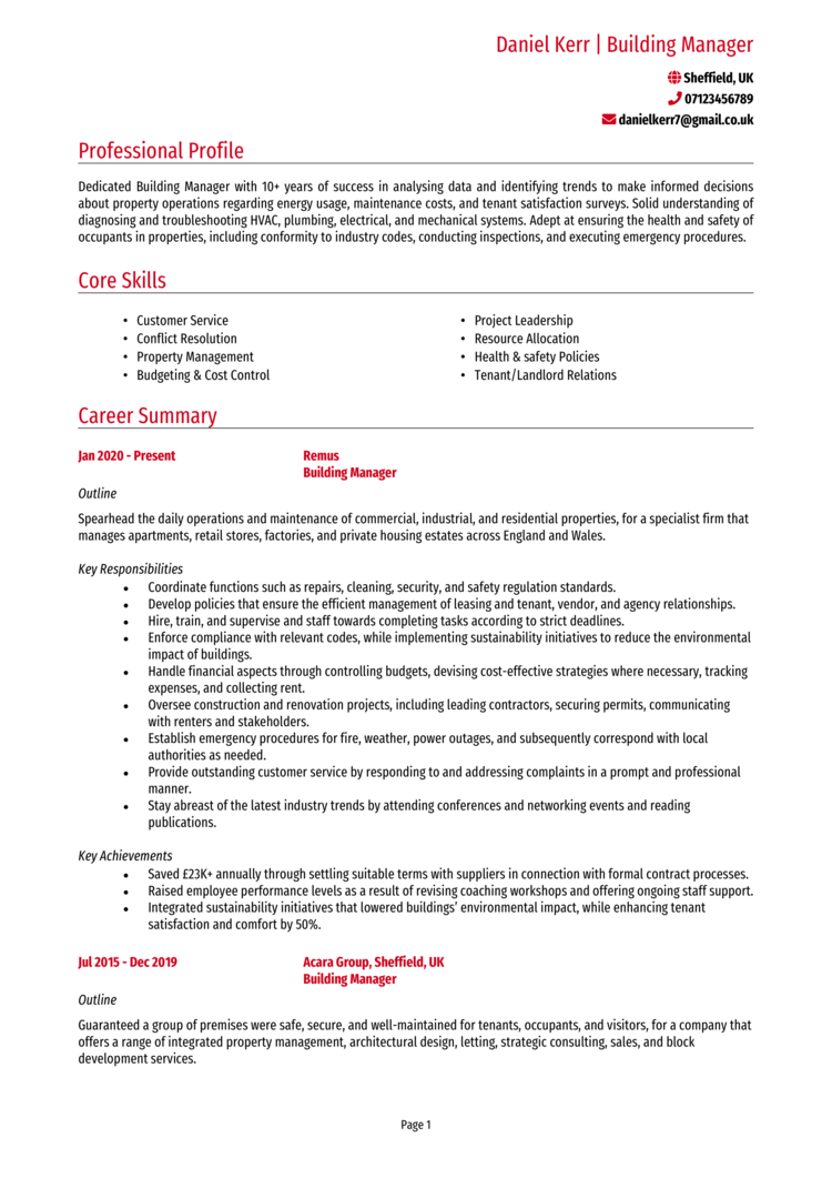Building Manager CV-1 Building Manager CV
