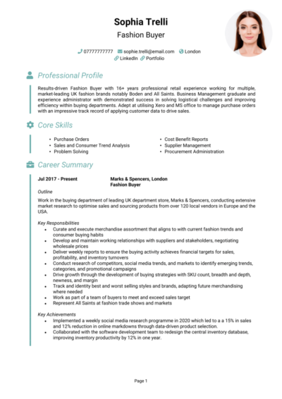 Fashion Buyer CV example