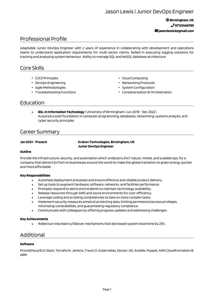 Junior DevOps Engineer CV