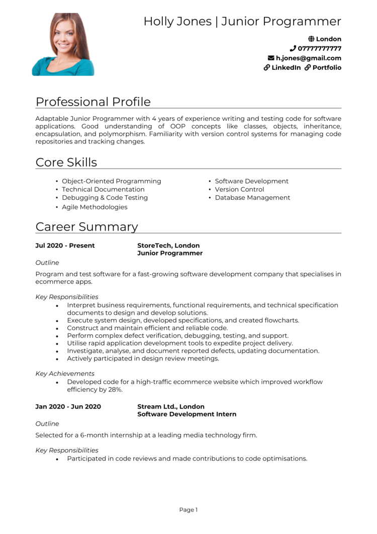 Entry Level Programmer CV