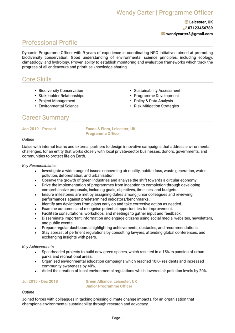 Programme Officer CV-1 Programme Officer CV
