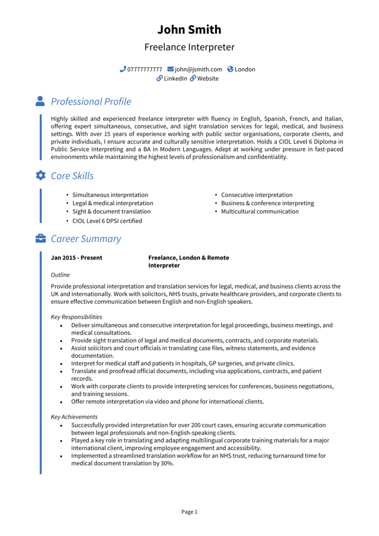 Freelance Interpreter CV-1 Freelance Interpreter CV