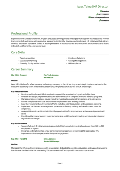 HR Director CV examples