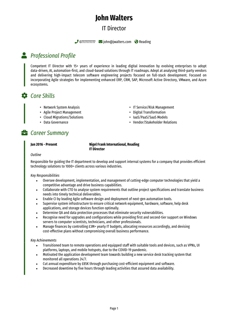 IT Director CV-1 IT Director CV
