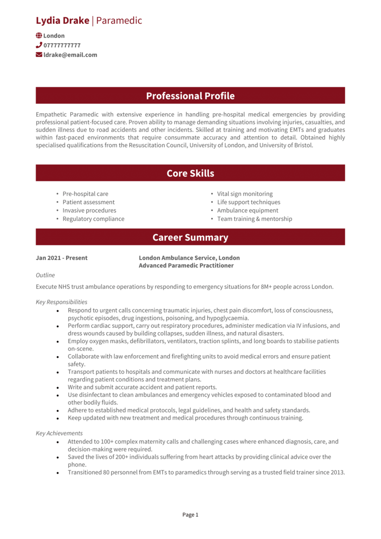 Paramedic CV-1 Paramedic CV