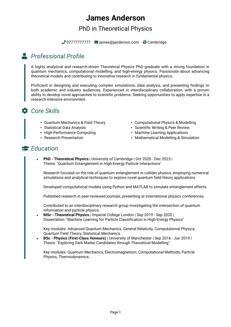Phd Graduate CV 2